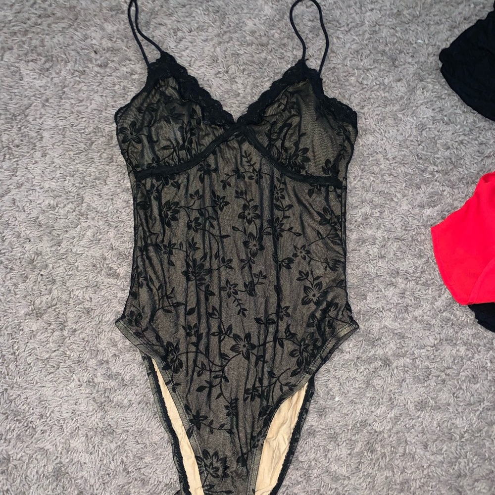 Black floral mesh bodysuit